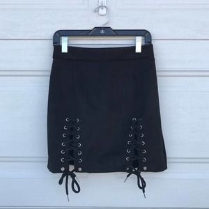 Vestidos Suede Texture Lace Up Front Skirt Small